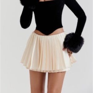 House of CB Cream Pleated Skater Mini Skirt